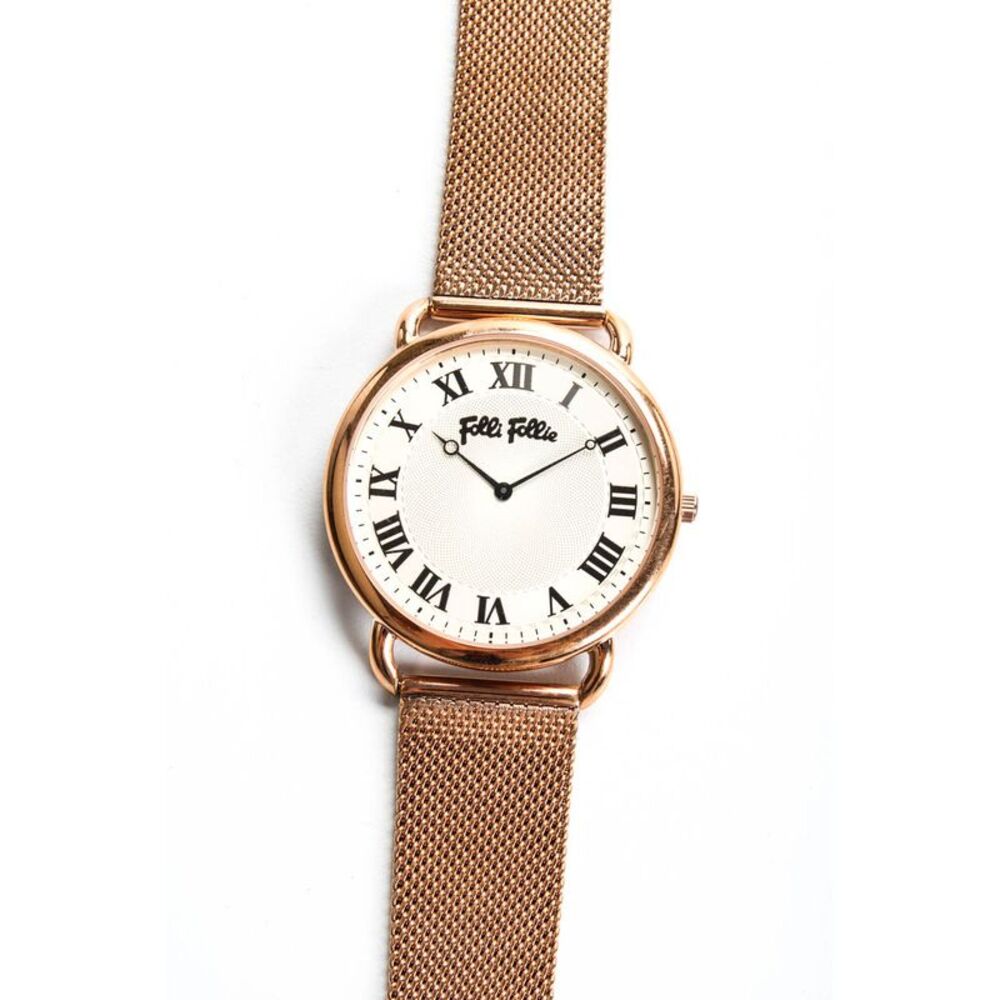 Folli Follie Unisex Rose Gold Tone Mesh Band 40mm Round Face Watch